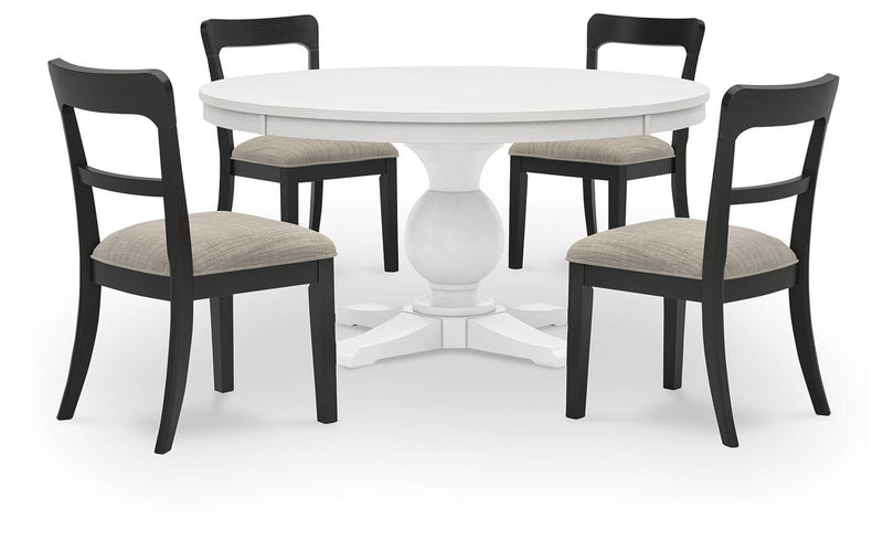 Greddinton - Round Dining Table Set - Black Chairs