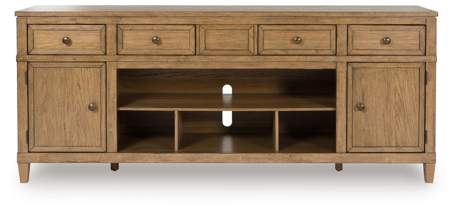 Sharlance - XL TV Stand With Fireplace Option - Light Brown